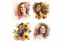 4 Happy Moms with flowers Portrait | Mother's day Watecolor Product Image 3