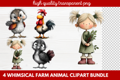 4 Whimsical Farm Animal Clipart | Cute Farm Animals PNG Set Product Image 1