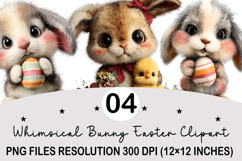 Whimsical Bunny Easter Clipart, Watercolor Easter Bunny PNG Product Image 1