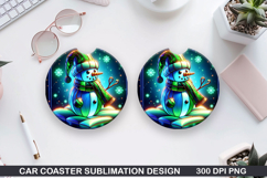 Snowman Car Coaster Sublimation|Christmas Coaster PNG Design Product Image 1