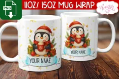 Custom Christmas mug wrap PNG, Cute penguin mug PNG Product Image 3