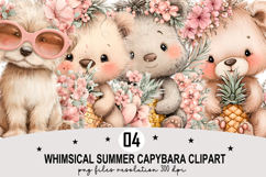 Whimsical Summer Capybara Clipart Watercolor PNG Product Image 1