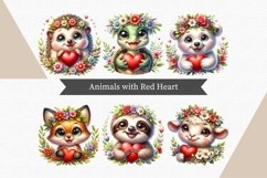 Valentines day clipart, Animals with red heart Product Image 1