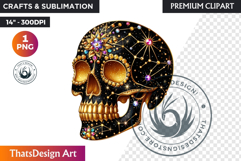 Floral Black Gold Sugar Skull Day of the Dead Clipart PNG Product Image 1
