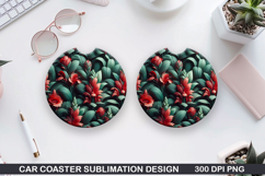 Flowers Car Coaster Sublimation| Flowers Coaster PNG Design Product Image 1
