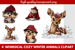 Whimsical Cozy Winter Animals Clipart | Cute Snowy Forest Product Image 1