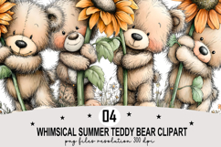 Whimsical Summer Teddy Bear Clipart Watercolor png Product Image 1