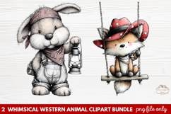 2 Whimsical Western Animal Clipart | Cute Cowboy Animals PNG Product Image 1