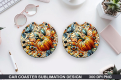 Pumpkins Car Coaster Sublimation| Halloween Coaster PNG Product Image 1