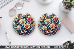 Roses Car Coaster Sublimation| Christmas Coaster PNG Design Product Image 1