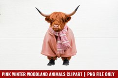 Pink Winter Woodland Animals Clipart PNG Product Image 1