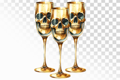 Engraved Skull Champagne Glass Halloween PNG Product Image 1