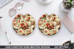 With Roses Car Coaster Sublimation |Valentine Coaster PNG Product Image 1