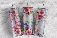 Pink Tropical Floral border glitter 20oz tumbler designs Product Image 1