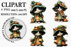 Whimsical Halloween Cat Clipart Watercolor PNG Product Image 1