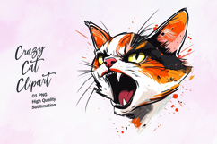 Crazy cat watercolor clipart PNG Product Image 1