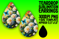 Unique Teardrop Earrings Sublimation PNG , Flowers Product Image 1