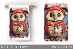 3D Owl Kitchen Towel. Christmas Owl Kitchen Towel Design Product Image 1