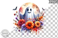 Halloween Ghost And Flowers Sublimation - Halloween Clipart Product Image 1