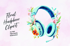 Floral headphone watercolor clipart Product Image 1