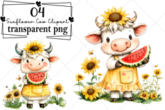 Summer Sunflower Cow Clipart Watercolor PNG Product Image 1