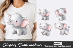 Cute Baby Elephant Pastel Clipart Sublimation PNG Product Image 1