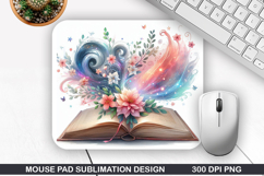 Book Flower Mouse Pad Sublimation, Animals Mouse Pad PNG Product Image 1