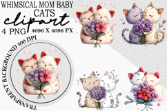 Whimsical Mom Baby Cats Clipart Watercolor Mom Baby Cats Product Image 1