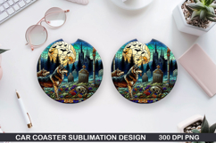 Foxes Wolves Car Coaster Sublimation| Foxes Coaster PNG Product Image 1
