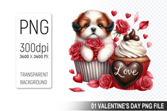 Cupcake With Dog, Valentine&#039;s Digital Clipart PNG File Product Image 1