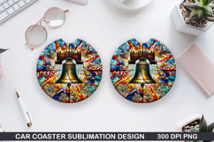 Liberty Bell Car Coaster Sublimation|4th Of July Coaster PNG Product Image 1