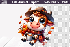 Fall Coffee Animals Clipart | Autumn Cow Chicken Horse PNG Product Image 6