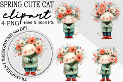Whimsical Spring Cute Cat Clipart Png Product Image 1