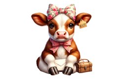 Cute Cow Spring Clipart, Spring Sublimation PNG Product Image 1