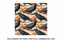 Halloween Crow &amp; Pumpkin Pattern Png | Digital Paper Product Image 1