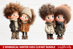 2 Whimsical Winter Kids Clipart | Cute Winter Kids PNG Product Image 1