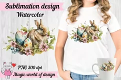 Vintage Watercolor Easter Bunny Clipart PNG, sublimation png Product Image 2