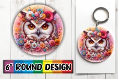 Playful Owl Design: Bright 3D Sublimation Round, Keychain Product Image 1