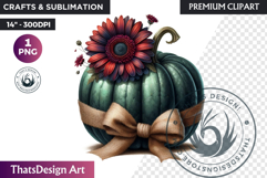 Floral Coquette Pumpkin and Daisy PNG with bow fall Clipart Product Image 1