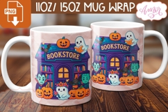 Cute Halloween mug wrap PNG, Spooky bookstore mug png Product Image 3