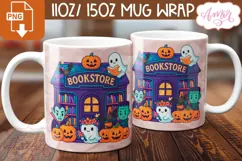 Cute Halloween mug wrap PNG, Spooky bookstore mug png Product Image 3