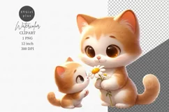 Mother's Day, Kitten clipart, Flowers clipart, Cute animal Product Image 1