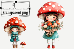 Whimsical Girl Mushroom Clipart Watercolor PNG Product Image 1
