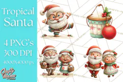 Tropical Santa Clipart Beach Christmas Clip Art Holiday PNG Product Image 1