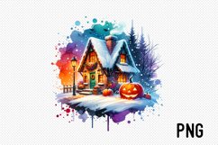 Cozy Halloween Cottage Sublimation - Cozy Cottage Landscape Product Image 1