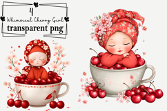 Whimsical Cherry Girl Clipart Watercolor PNG Product Image 1