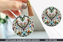 Flower Keychain Sublimation - Spring Keychain PNG Design Product Image 1