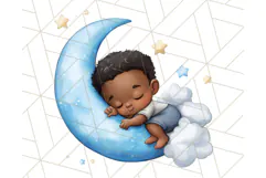 Sleeping Baby on Moon PNG, Cute Night Sky Baby Clipart Png Product Image 3
