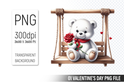 Valentine&#039;s Cute Bear Clipart PNG, Bear Graphic For Crafts Product Image 1