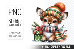 Watercolor Christmas Animals Clipart PNG Bundle, 25 Designs Product Image 12